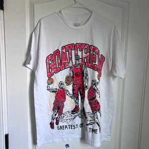 Goat Crew Mens Greatest of All Time Skeleton Basketball Graphic T-Shirt White L